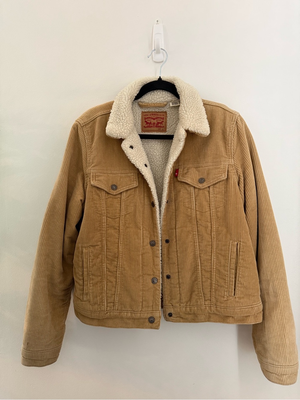 Levi’s Sherpa Lined Corduroy Trucker Jacket Tan Camel Size L